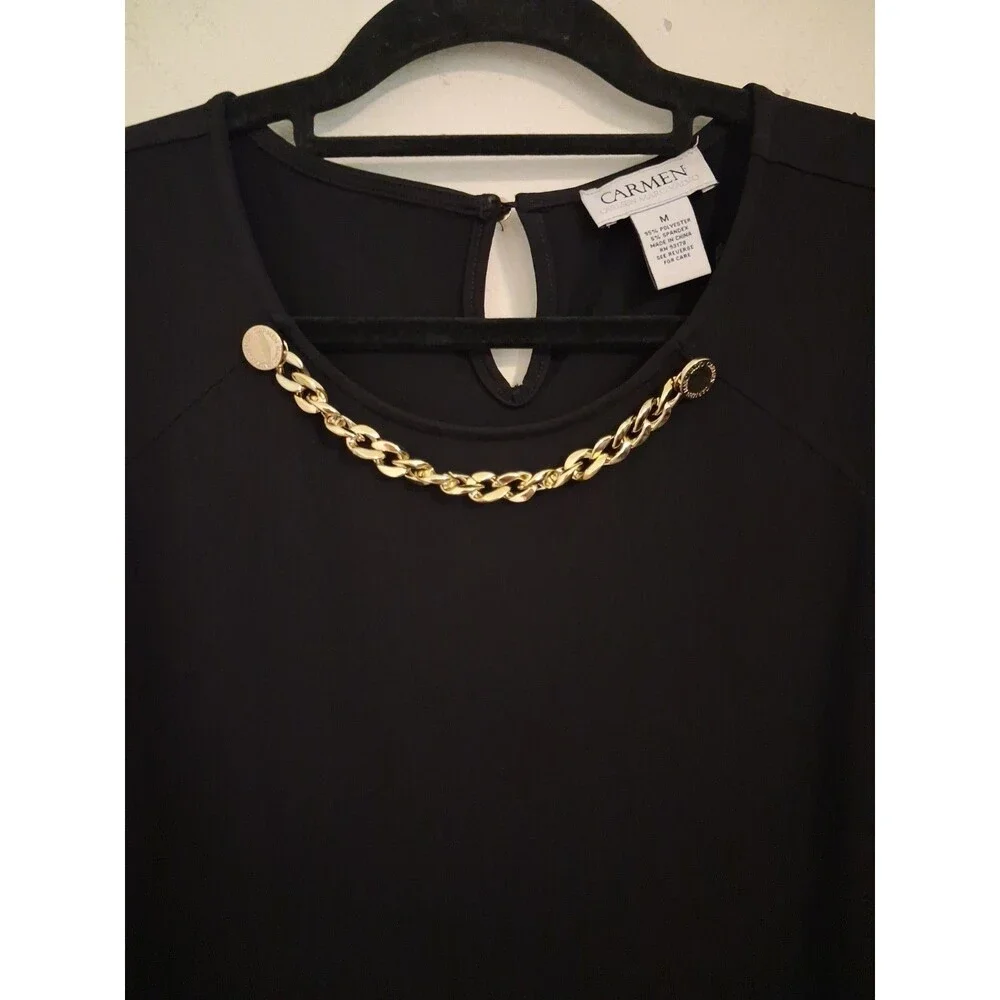 Carmen Marc Valvo Black Chain Tank Top Medium Taylor Swift Inspired Chic Mod - Picture 5 of 8